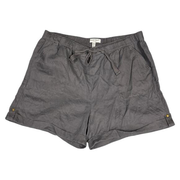 Ellen Tracy Linen Shorts Size XL Gray Drawstring Waist Pockets 100% Linen 4” - Picture 1 of 9